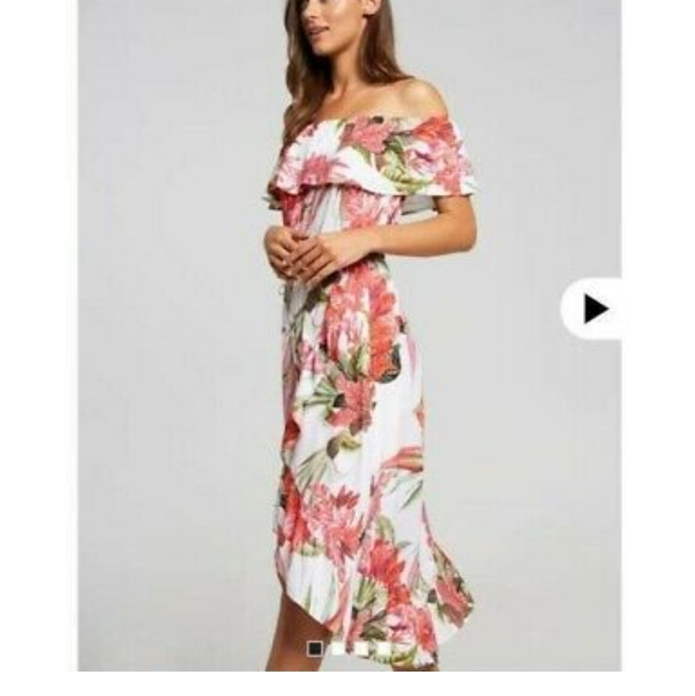 Portmans Stella off shoulder floral print white and red dress - Picture 6 of 6